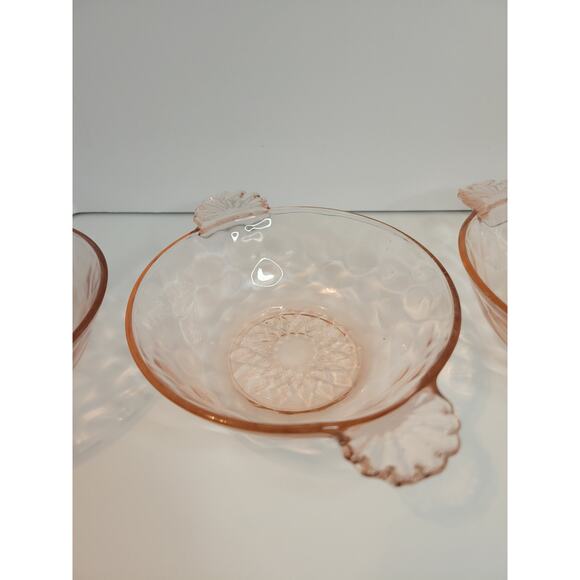 Vintage Pink Depression Glass Thumbprint Bowls Ice Cream Snack Collectible RARE - Picture 9 of 10